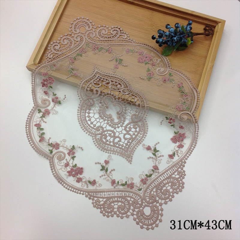 Image of 2Pack Pink Retro Lace Placemats Irregular Shape Embroidered Polyester Bohemian Eco-Friendly French Crochet Doilies Vintage Coasters (Pack of 2)