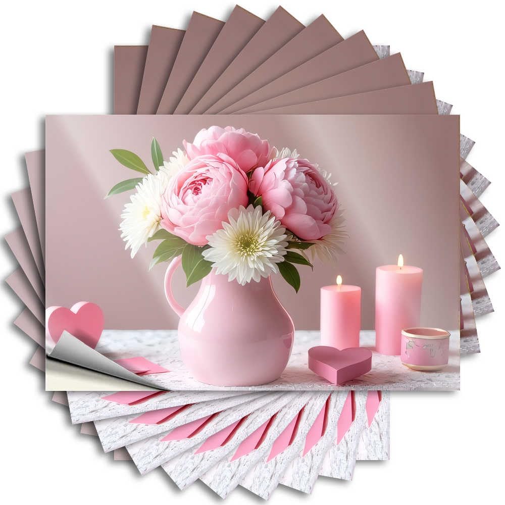 Tattoos Cool Room Decorations Checkered Happy Laptop Romantic Pink Flower Arrangement with Candles - Scratch Resistant Stickers(6X9CM)