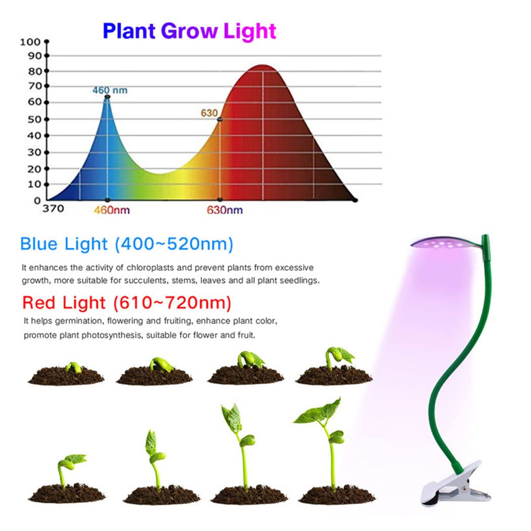 Luz de Crecimiento 5w LED Lámpara Bombillas Luces de Planta Espetro Interior Automático, 2 Cabezales, Luz para Plantas de 3 Modos 5 Niveles de Brillo, para Jardinería Bonsai de Interior
