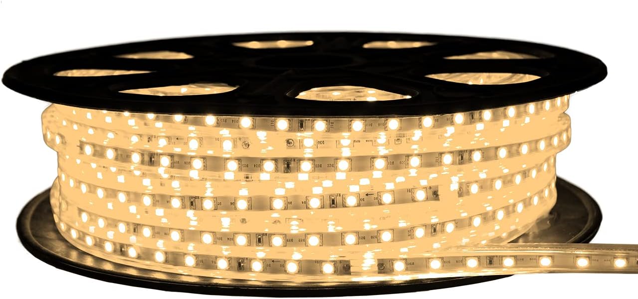 Warm White LED Strip Light - 120 Volt - High Output (SMD 3528) - 65 Feet
