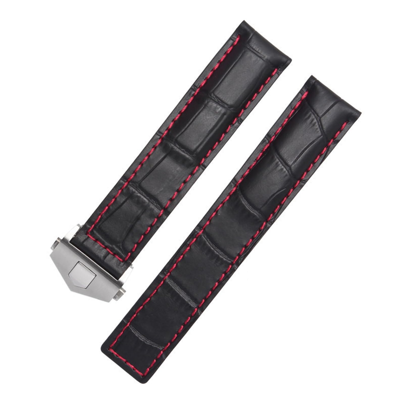 HMFANG Bracelet en cuir véritable compatible avec TAG Heuer Bleu Noir avec coutures rouges Bracelet 19 20 22 mm pour homme avec fermoir pliable