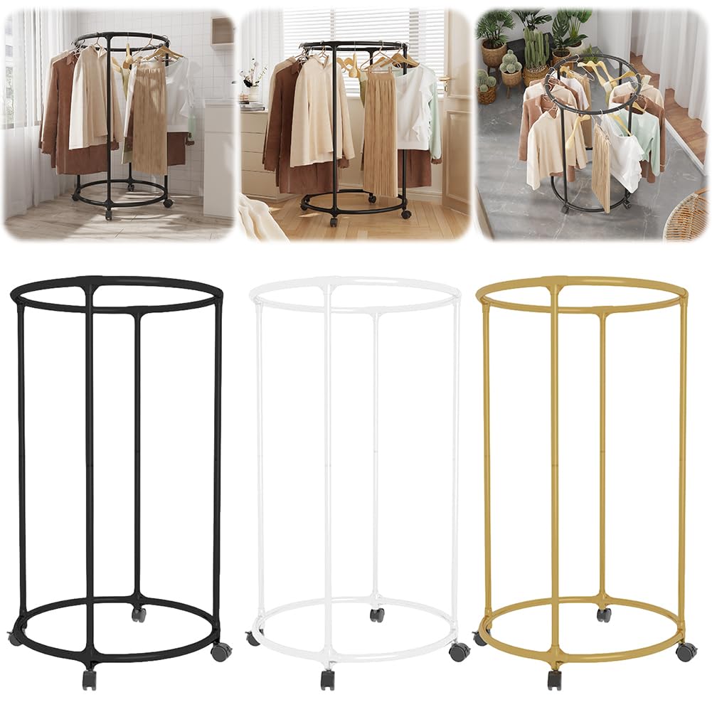 LRZPTDYU 360° Rotating Drying Rack with Wheels - Portable Clothing Display Stand for Retail Stores Black Space-Saving Design for Efficient Drying and Merchandising
