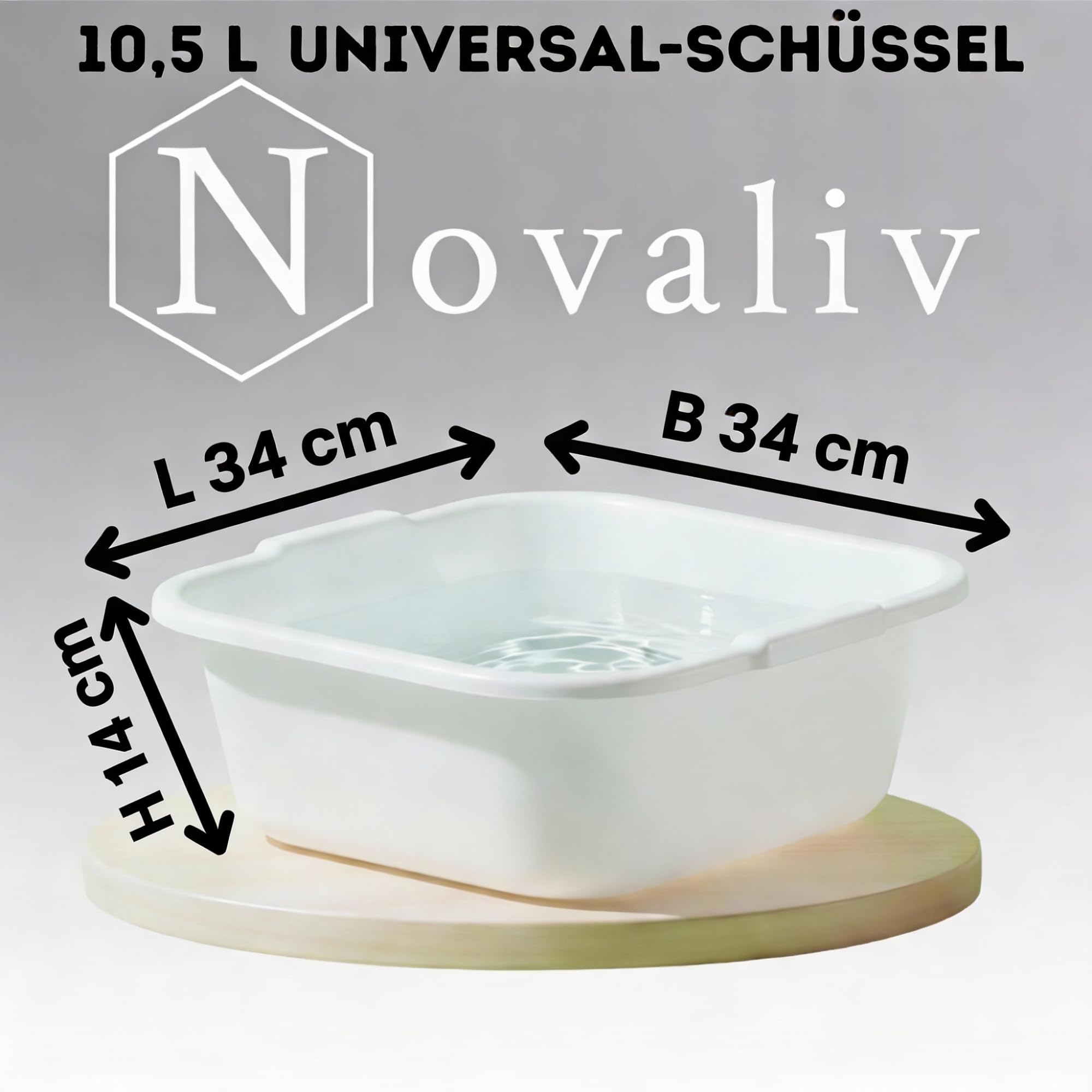 Novaliv 10 cuencos rectangulares de 10,5 L, 34 x 34 cm, color blanco, sin BPA, aptos para lavavajillas, ideal para cocina y camping, bañera, cuenco de plástico grande, cuenco de lavado, cuadrado