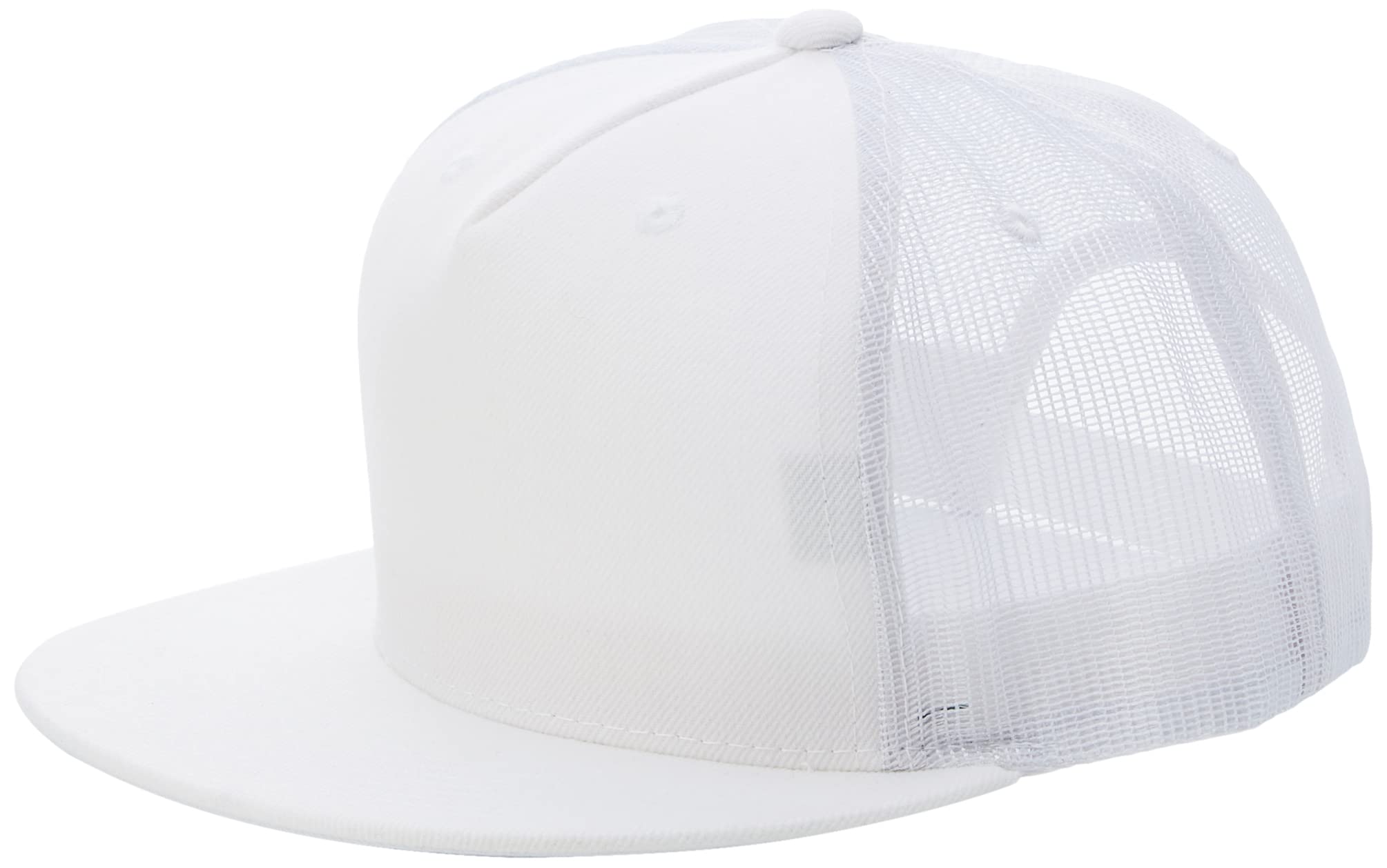 Decky 5 Panel Flat Bill Trucker Baseball Cap - White