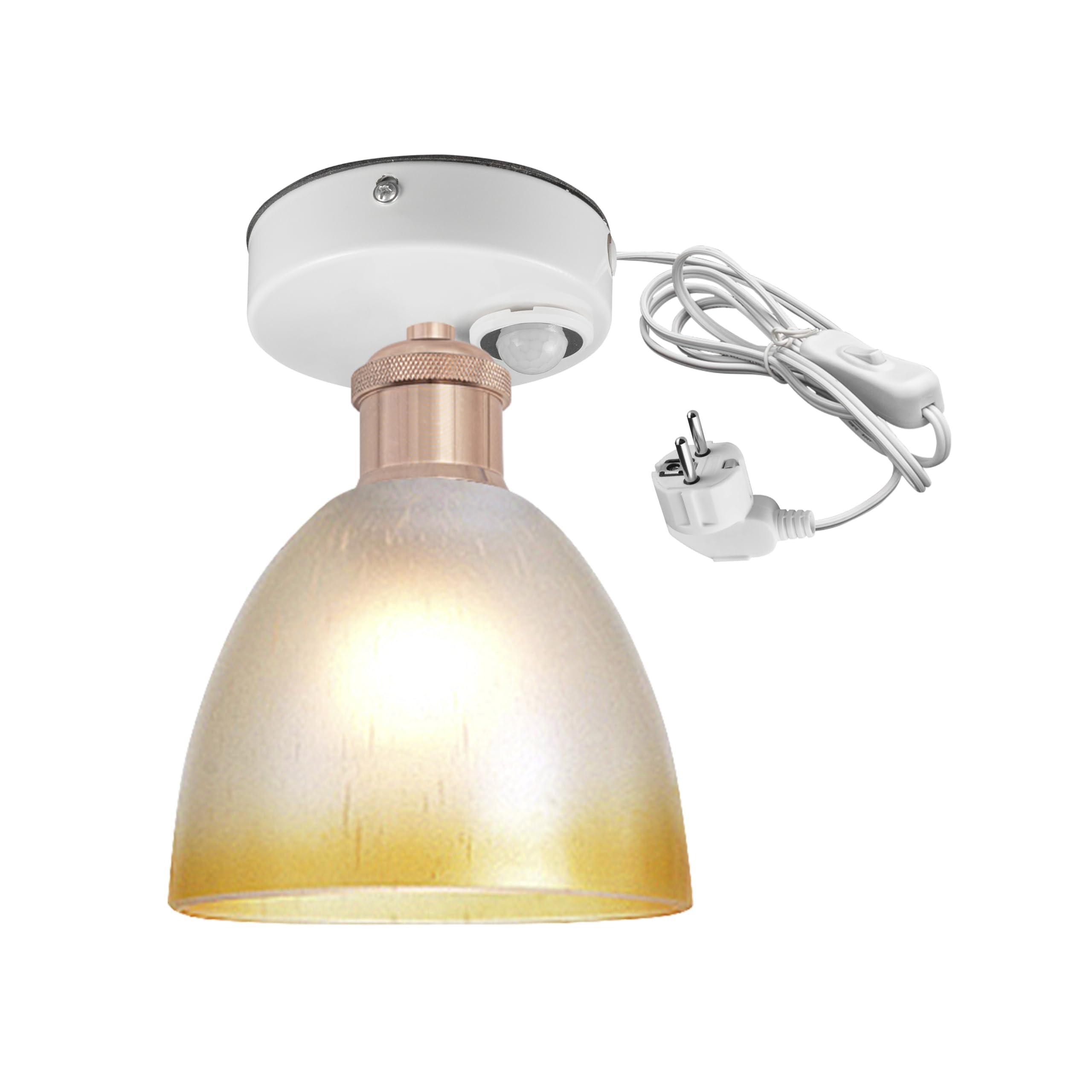 Plafoniera con sensore di movimento interno, moderna lampada da soffitto in vetro, sensore di movimento radar con cavo da 4,5 m e portalampada E27, per corridoio, bagno, scale, garage, rosso