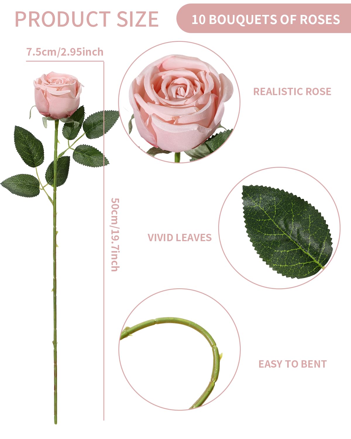 LVEFIT Lot De 12 Roses Artificielles Avec Longue Tige En Soie Pour Mariage, Fête Prénuptiale, Décoration D'intérieur (rose Poudré