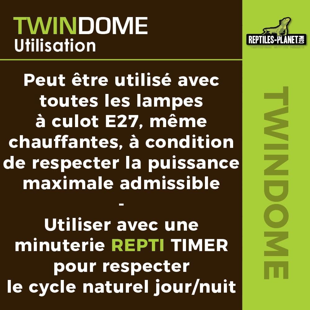 Reptiles Planet - Twindome 14 - Doppio Supporto per Lampadina da Appendere o appoggiare sul terrario - Ø 14 cm - H 16 cm