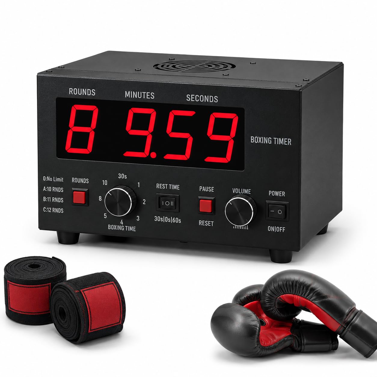 Timer intervallo di boxe portatile, 1-12 o round illimitati | Display a LED timer intervallo palestra, conto alla rovescia e avvisi cicalino, boxe e MMA(red)