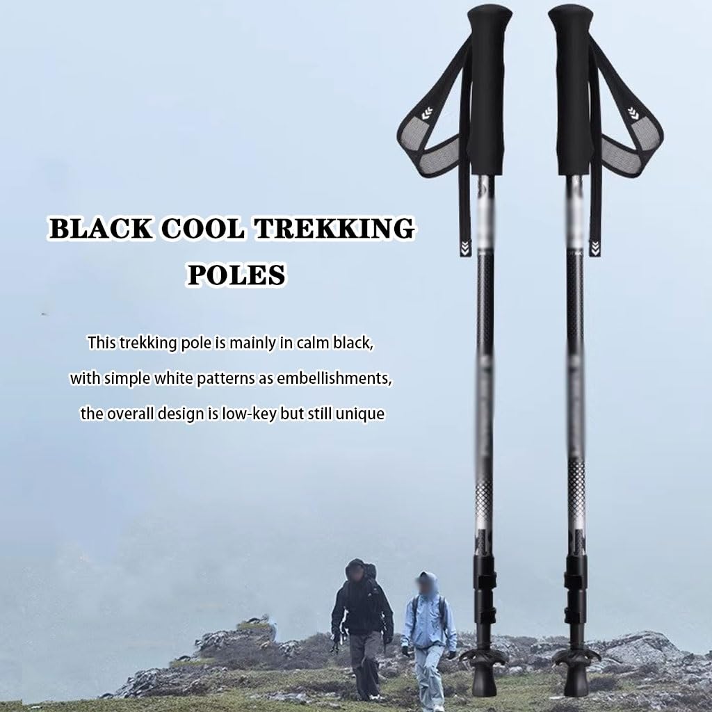 Carbon Fiber Telescopic Trekking Pole, Non-Slip Cane with Adjustable Wrist Strap, Spring Hiking Equipment, for Men and Women