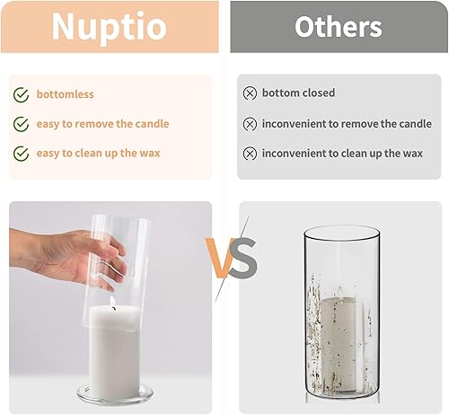 Miniatura 3 de NUPTIO Candelabro de huracán para centro de mesa juego de 2 candelabros transparentes con cilindros de extremo abierto, placas de vela de vidrio con