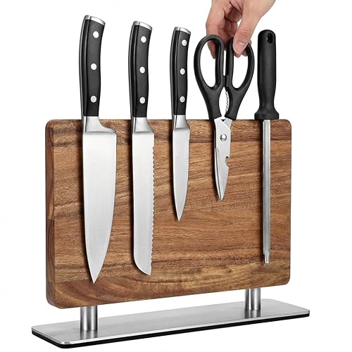 Magnetic Knife Holder Acacia Wood - Double Sided Kitchen Rack