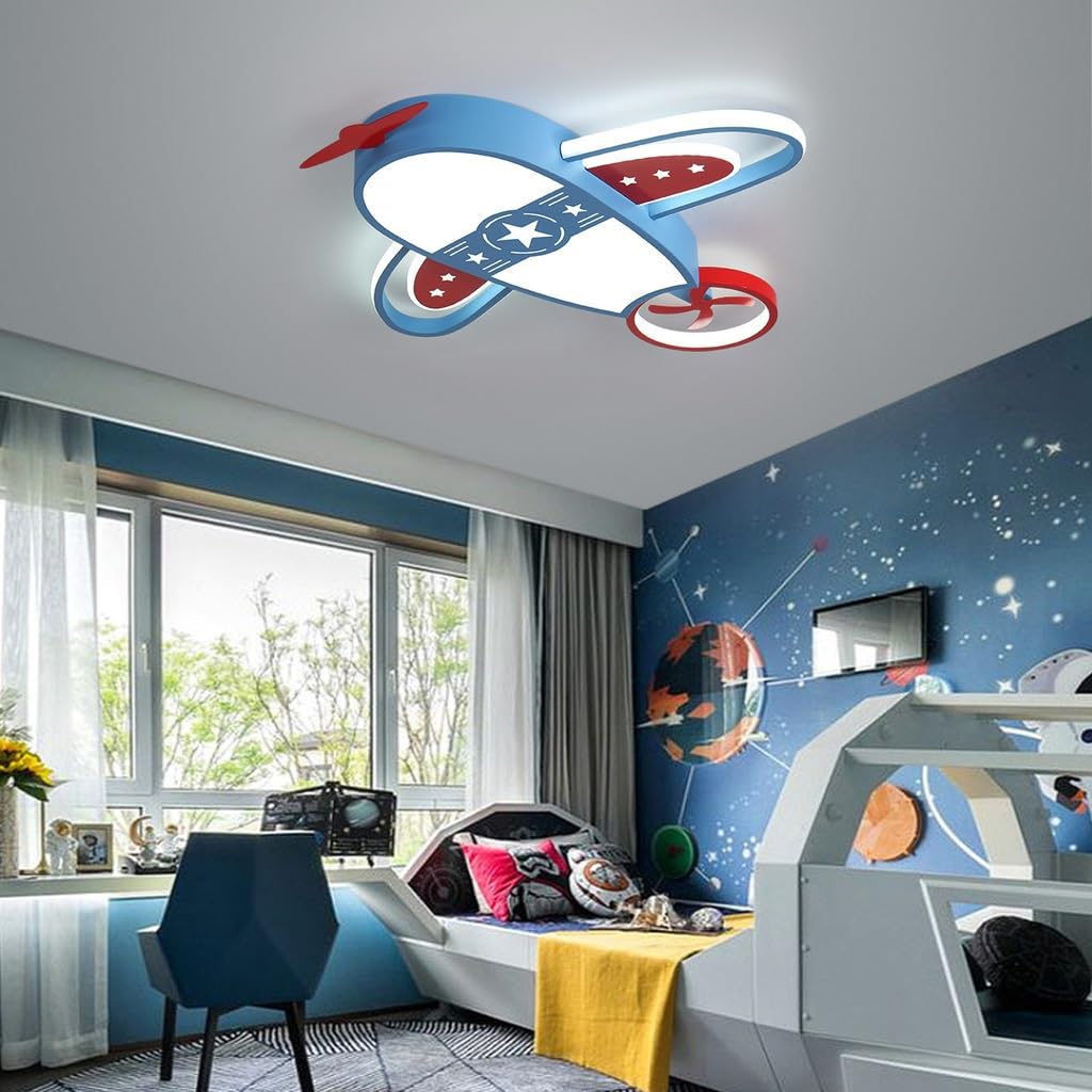 YUPIN Moderne LED Deckenleuchte Kreative Cartoon Flugzeug Deckenleuchte Dekoration Stufenlos Dimmbar Mit Fernbedienung Geeignet Für Kinderzimmer Schlafzimmer Kinderzimmer Wohnzimmer(Blau,klein)