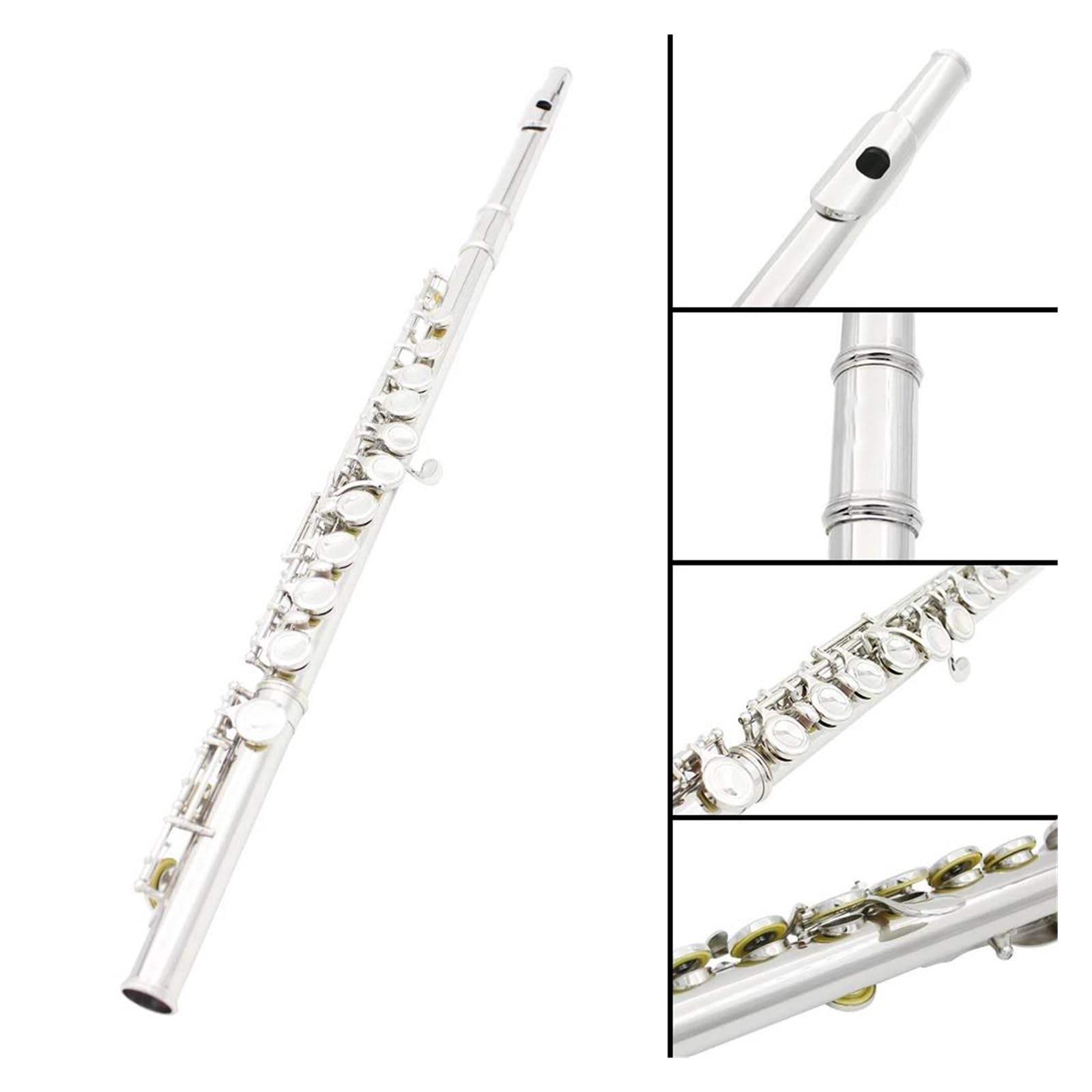 flet prosty 16-otworowy flet C Tone Posrebrzana miedź Flet Instrument Instrument dęty drewniany z akcesoriami do fletu