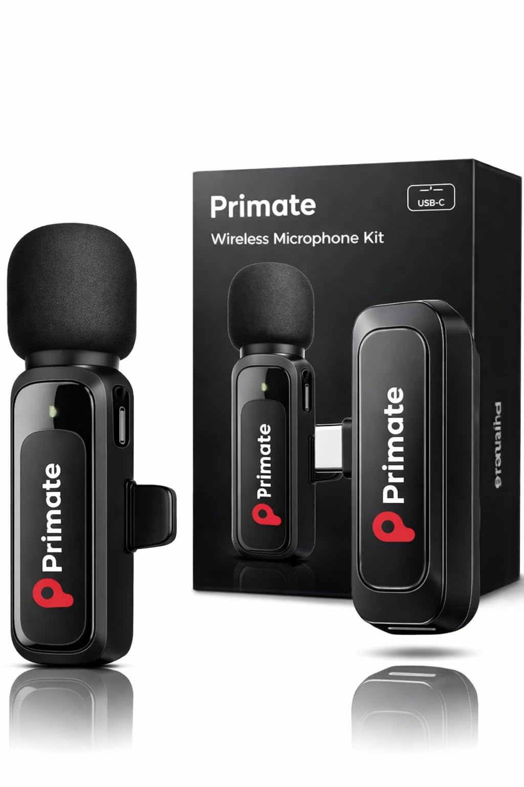 Primate Wireless Omnidirectional Lapel Microphone – Noise Cancelling Clip-On Mic with Type-C Connector Plug & Play for Android, iPhone, Camera Ideal for Video Recording, Vlogging, Interviews (Black)