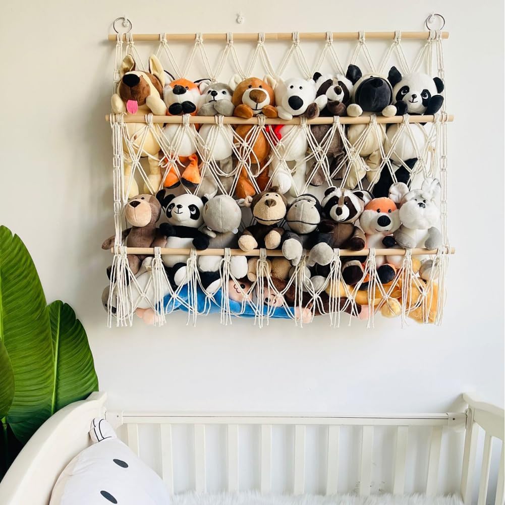 Amaca Porta Peluche Regolabile in Legno 70x80 cm per Giocattoli Organizzatore