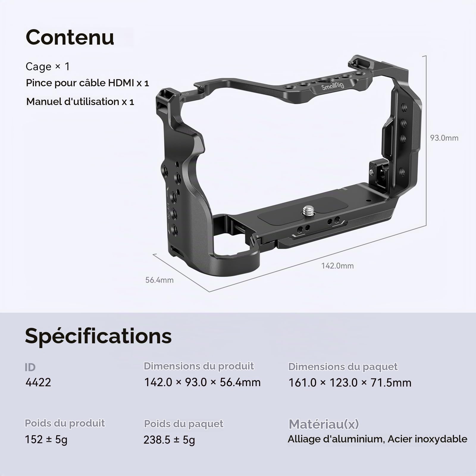 SMALLRIG Kit de Cage pour Sony A7C II/A7CR avec Serre-Câble pour HDMI, Accès Complet à la Création de Vlog, Cage Vidéo pour Sony A7C II/A7CR avec Hinge Arm, Plaque QR Intégrée pour Arca - 4422