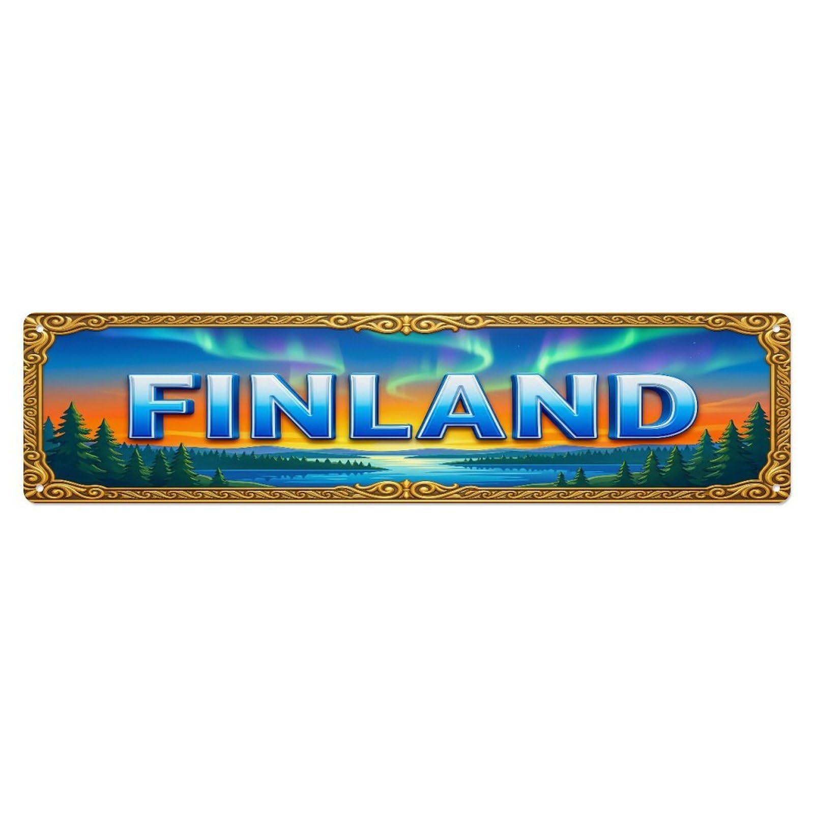 Xanthor Style Metal Tin Sign Vintage Finland Travel Flag Pattern