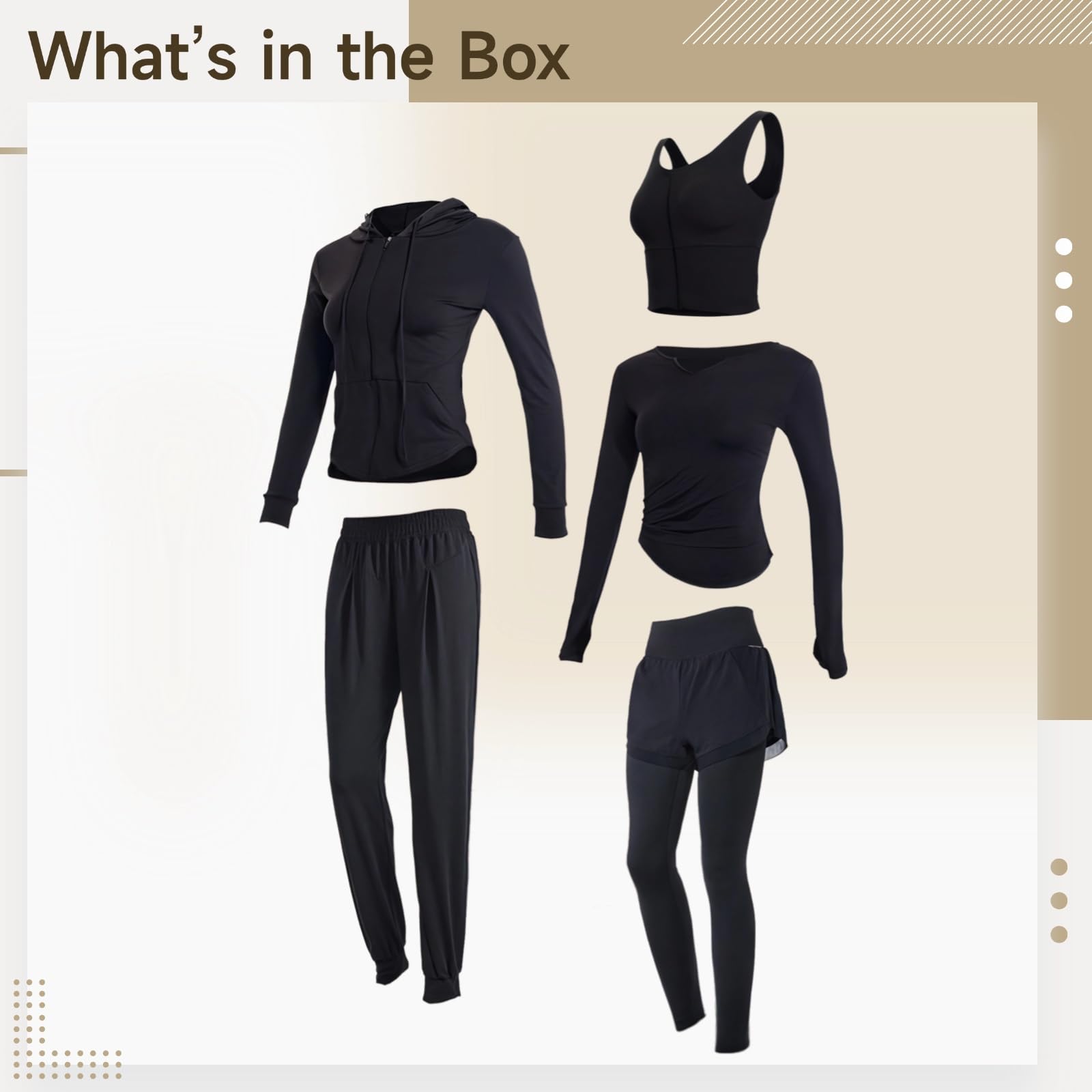 Conjunto de ropa deportiva para mujer, ropa de yoga de 5 piezas con camisetas de manga larga, tela de poliéster y elastano transpirable, se adapta a mujeres de 5 pies 0 pulgadas a 5 pies 11 pulgadas