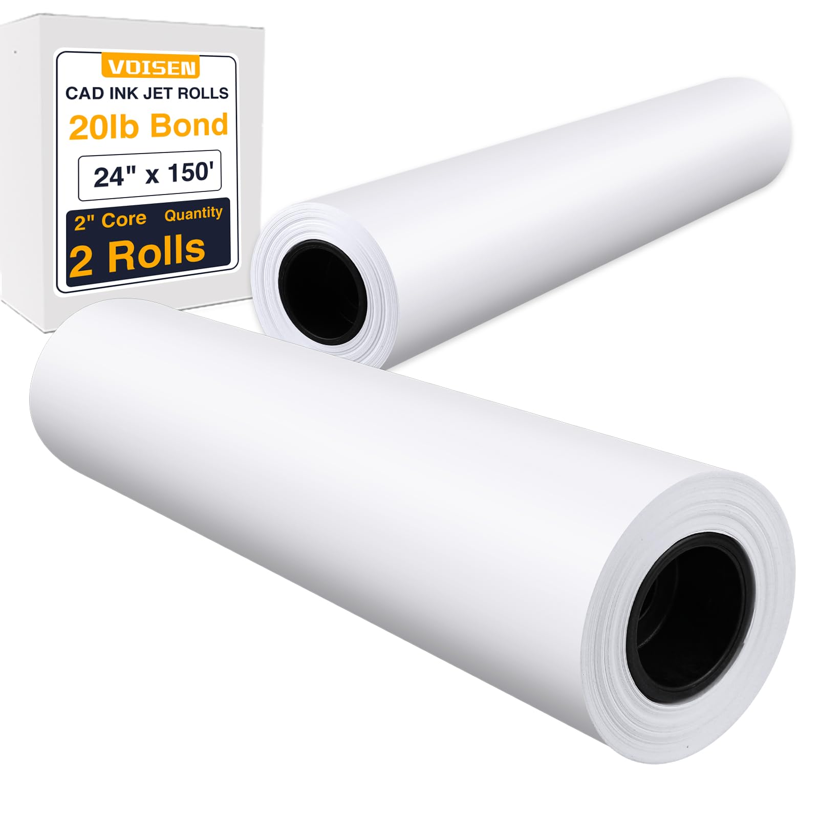 VOISEN Wide Format Plotter Paper, 24 In x 150 Ft, 2 Rolls, CAD Bond, 20lb Bond on 2" Core for CAD Ink Jet Printers