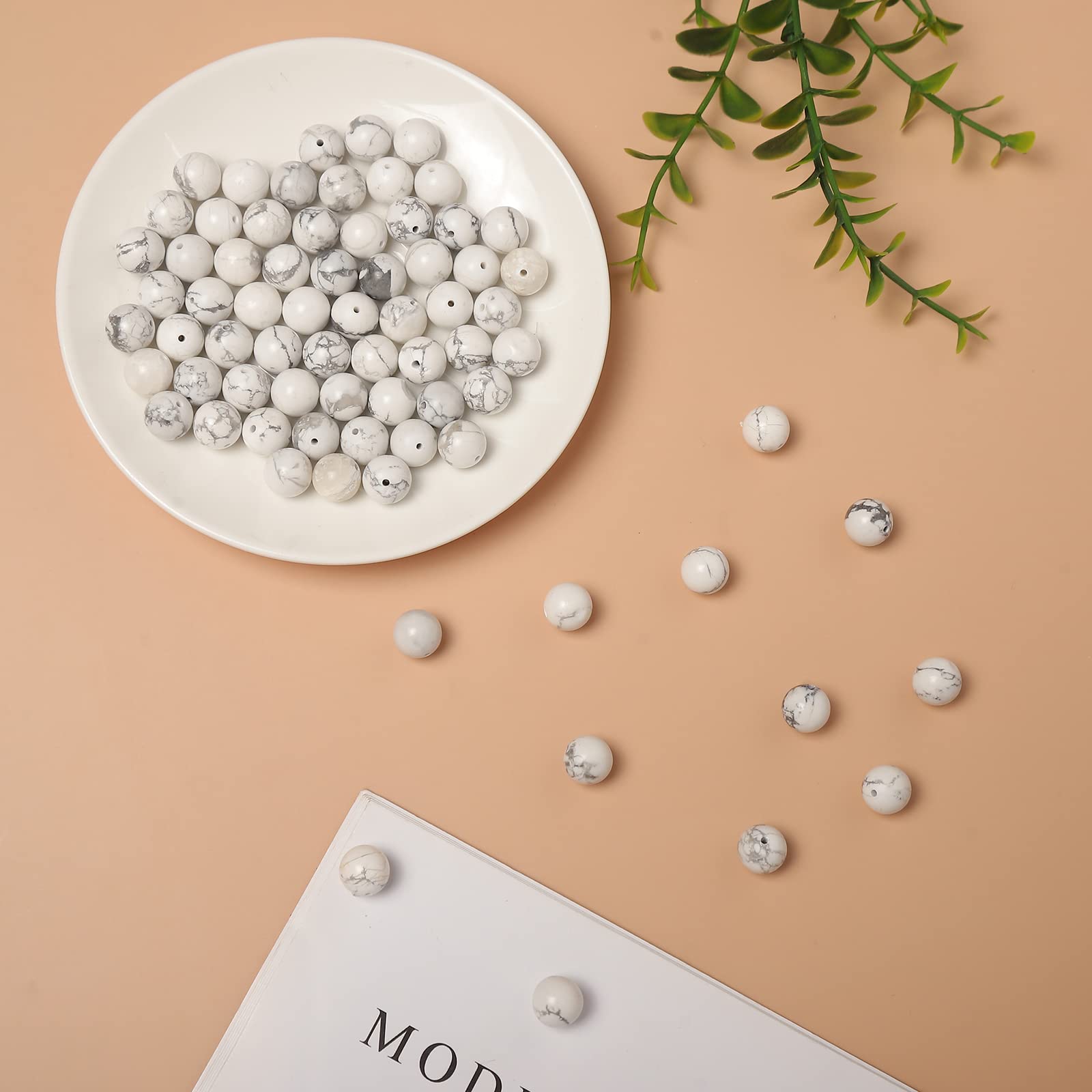45 Ciondoli In Pietra Naturale Howlite Bianca 8mm – Perline Per Gioielli Fai Da Te, Collane, Bracciali – Qualità AAA - 2