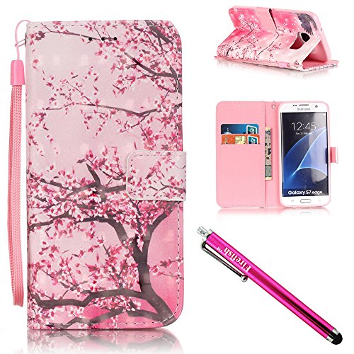 Galaxy S7 Edge Case, Firefish [Card Slots] [Kickstand] Flip Folio Wallet Case Synthetic Leather Shell Scratch Resistant Protective Cover for Samsung Galaxy S7 Edge-Cherry