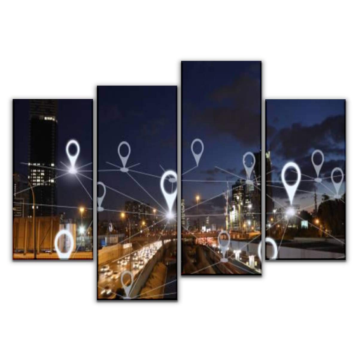 4 Panel Canvas Pictures network gps navigation modern city future technology future citys Home Decor Gifts Canvas Wall Art for your Living Room