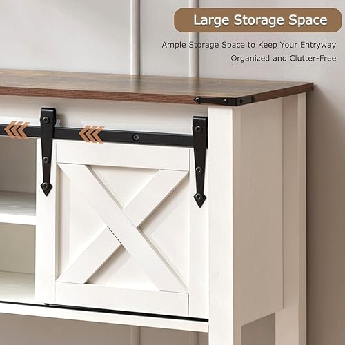 Miniatura 4 de Mesa de entrada de granja con puertas corredizas de granero, mesa consola de madera con estante de almacenamiento, mesa de sofá rústica para sala de