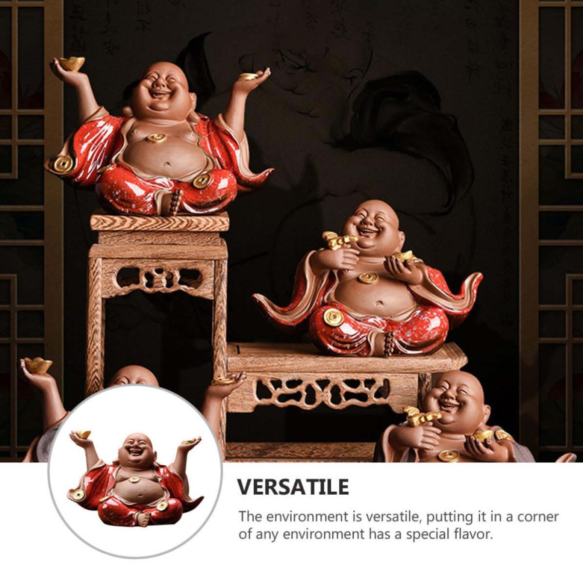 NUOBESTY Escultura Buda Maitreya de Barro Púrpura Creativa Decoración para Hogar y Sala de Té Adorno de Cerámica Resistente Símbolo de Prosperidad y Bienestar