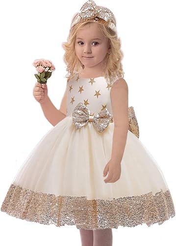 Miniatura 3 de Vestido de bebé de 12M-6Y con lentejuelas, lazo, flores, encaje, boda, concurso, tutú, vestido con gorro