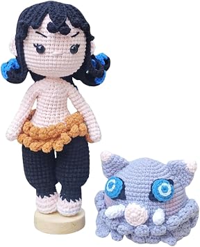 Handmade Crochet Inosuke Doll with Boar Mask Soft Stuffed Safe Toy Room Decor Plush Doll Japanese Anime Doll Manga Character Decor Tabletop Decor Home Decor Gift for Wibu Plush Toy