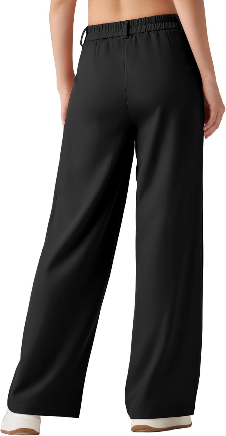Women's Work Pants Wide Leg Dress Pants Casual Slacks Office Pants High Waisted with Pockets 32" Black XL - Image 3