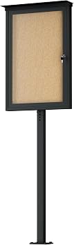 INNOVART Standing Enclosed Bulletin Board 36x24, Outdoor Lockable Community Sign with Aluminum Frame and Metal Pole, Enclosed Bulletin Board Weatherproof, Information Cabinet Display Case with Door