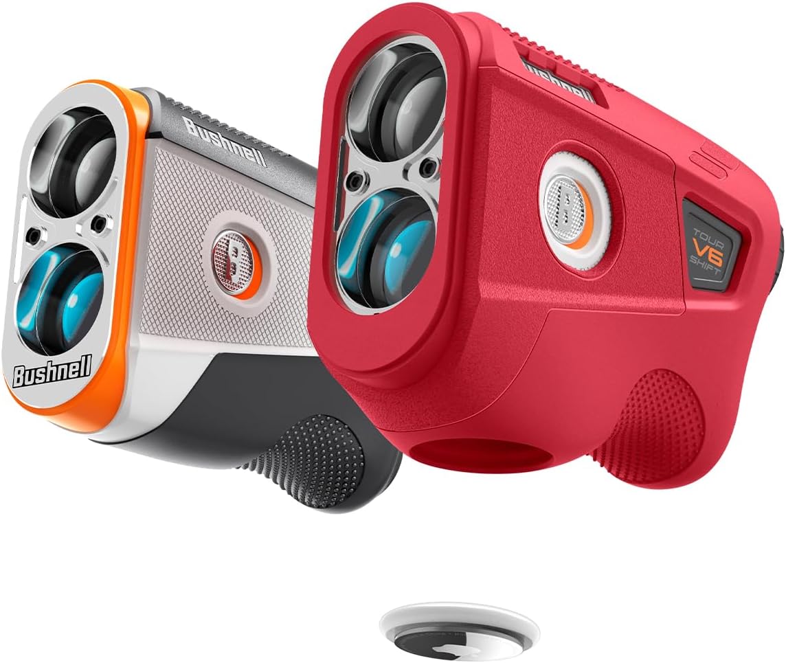 Spigen Golf Silicone Fit Rangefinder Case for Bushnell Rangefinder Tour V6 Shift Protective Cover Carrying Case Golf Distance Meter Accessories Compatible with AirTag - Red