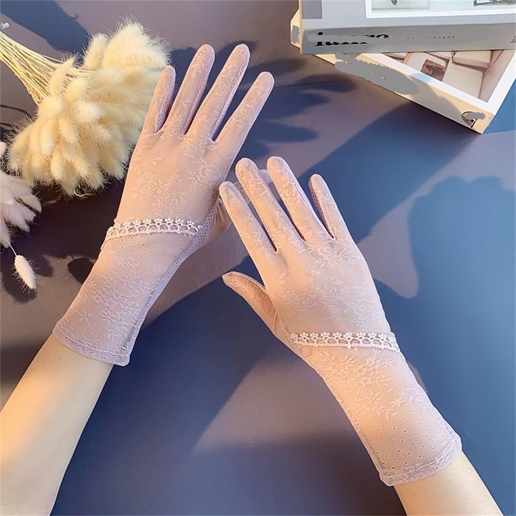 Gloves Women's Thin Short Ice Silk Touch Screen Driving Motorcycle Lace Gloves