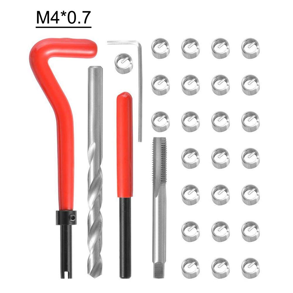 Kit di riparazione e inserimento filettature, sistema metrico, 30 pezzi, M3 M4 M7 M9 M11, M3 x 0,5 ed elicoidale, strumenti professionali per auto