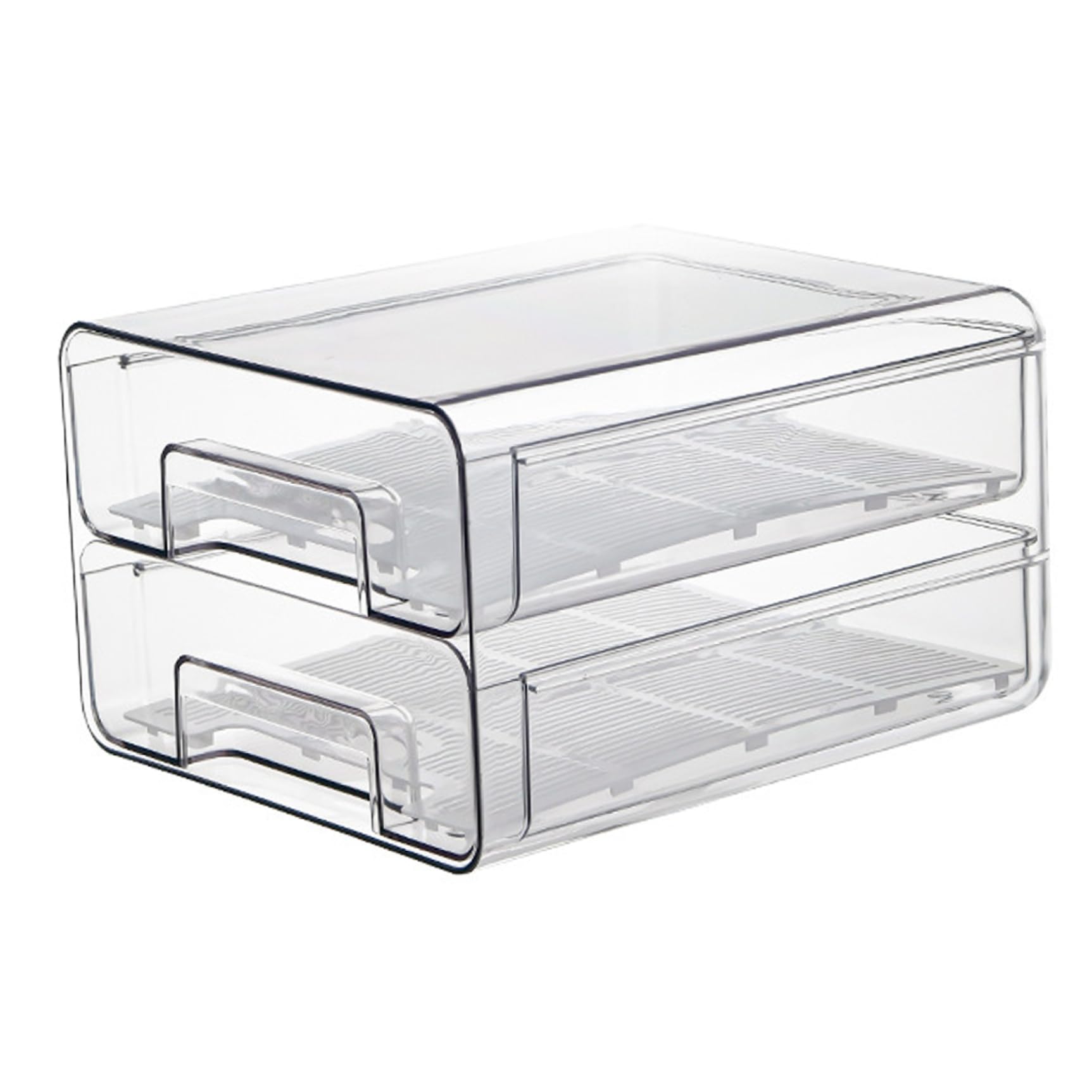 Cajón de refrigerador apilable de 2 capas y contenedores transparentes