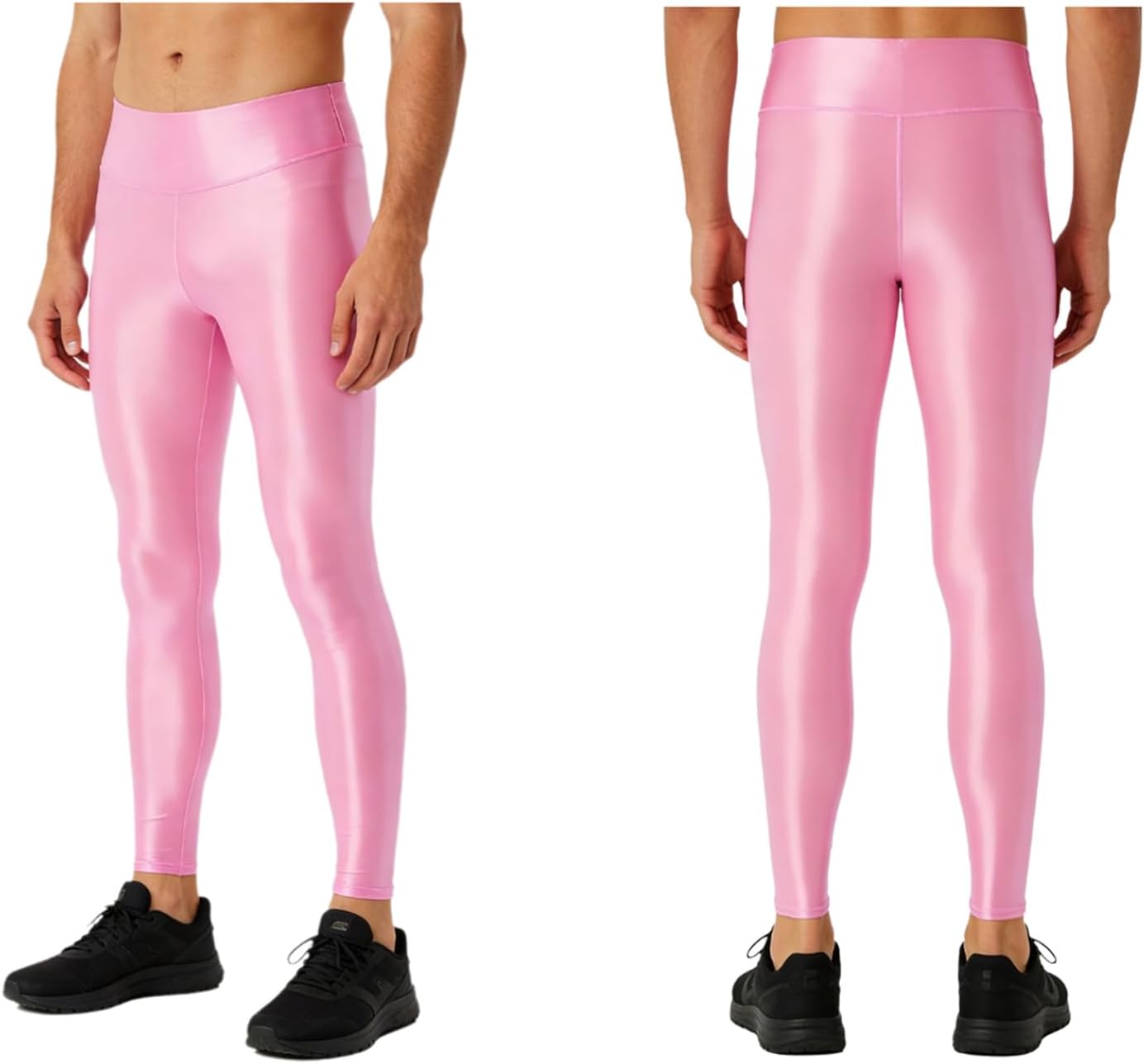 Men's Wide Waistband Athletic Pants Glossy Stretchy Leggings for Yoga Workout Bodybuilding