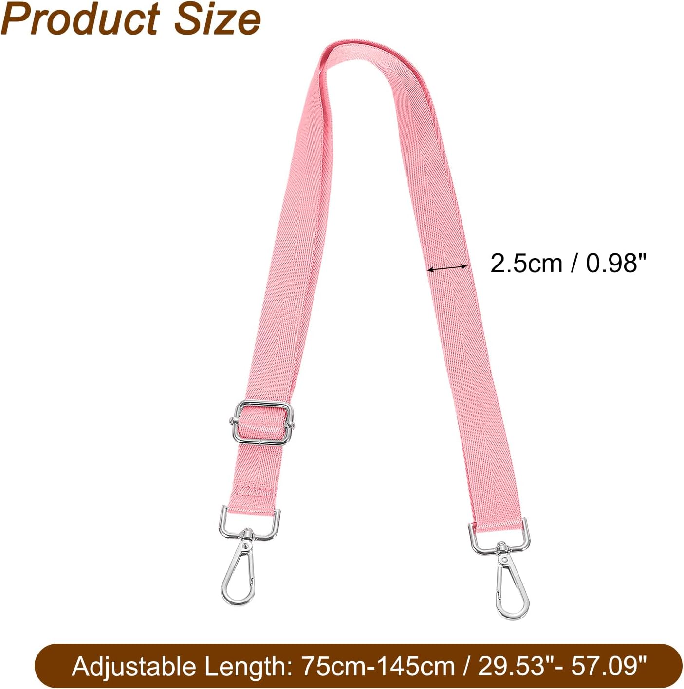 uxcell Wide Shoulder Strap, 2.5cm Adjustable Purse Strap Replacement Crossbody Strap for Shoulder Bag Handbag, Pink, Silver Pull Core Buckle - Image 2