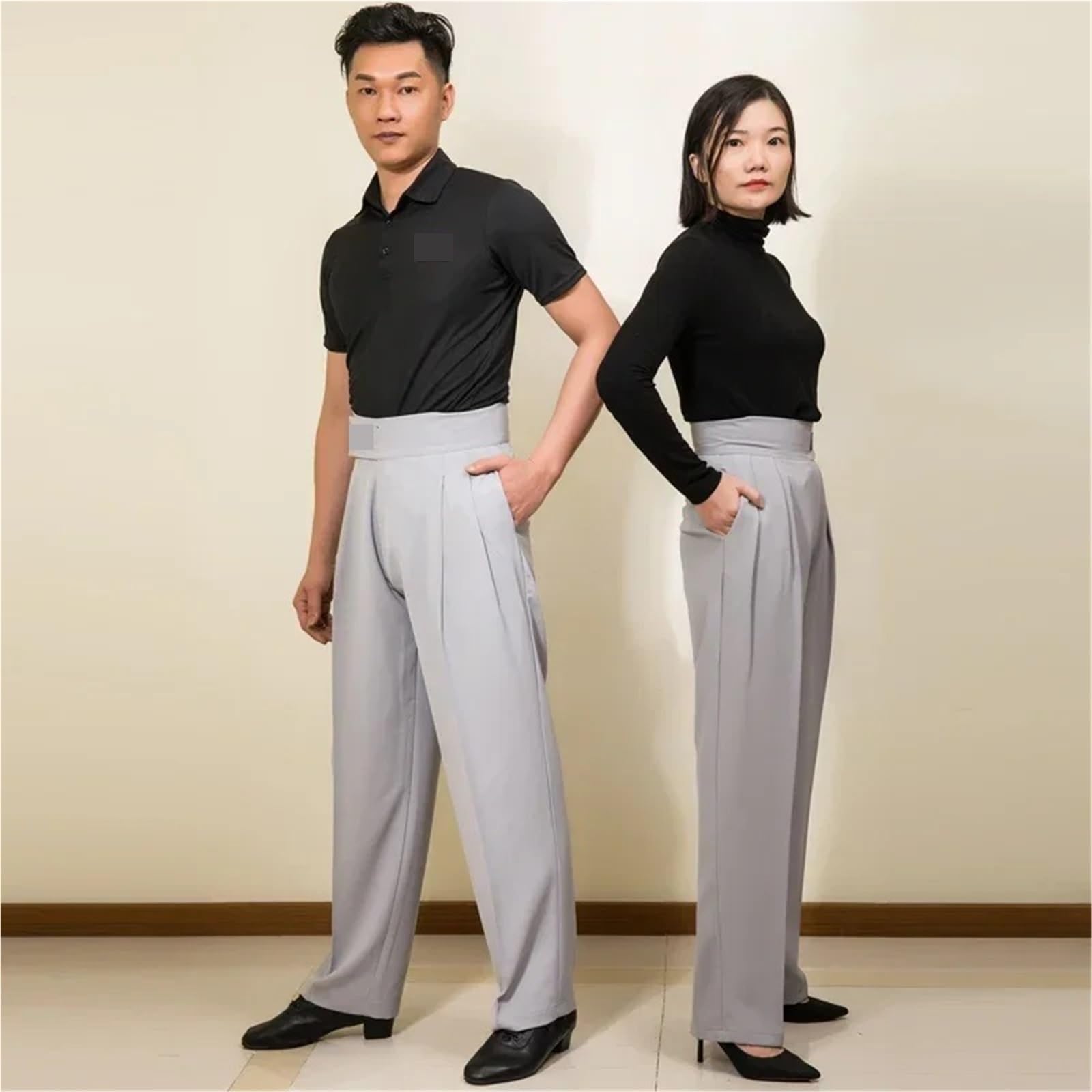 Pantalones De Baile Latino Para Hombre Pantalones de baile latino for hombre y mujer, for adultos, baile de salón, competición, cintura alta, color negro, for chachachá, salsa y vals.(Grey,31(Waist 80