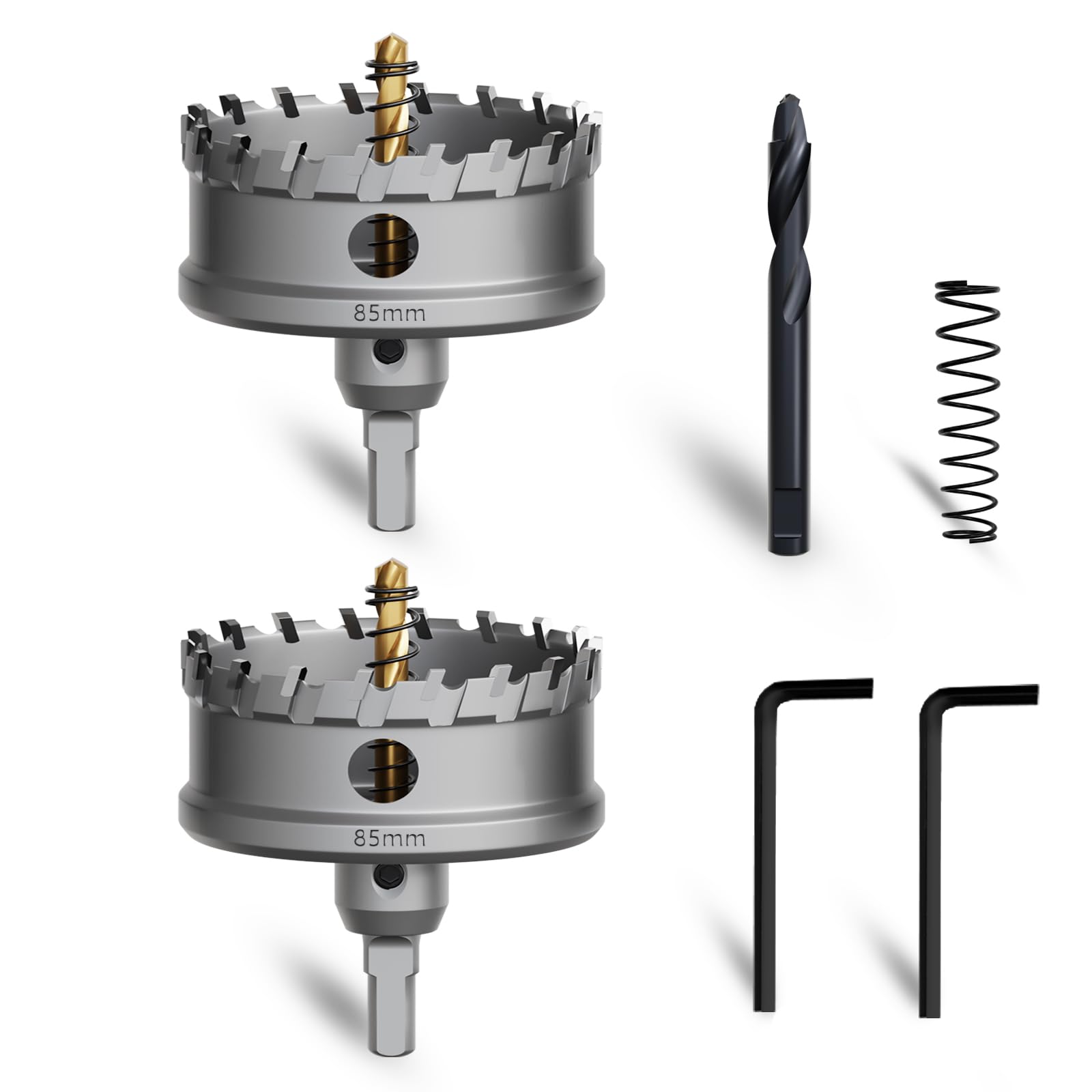 METOTY 85mm 2PCS Carbide Hole Saw Set,Heavy Duty Tungsten Carbide Tipped Hole Cutters Set with a nitrided Step Drill and L-flench, for Steel Iron,Aluminum,Stainless stell