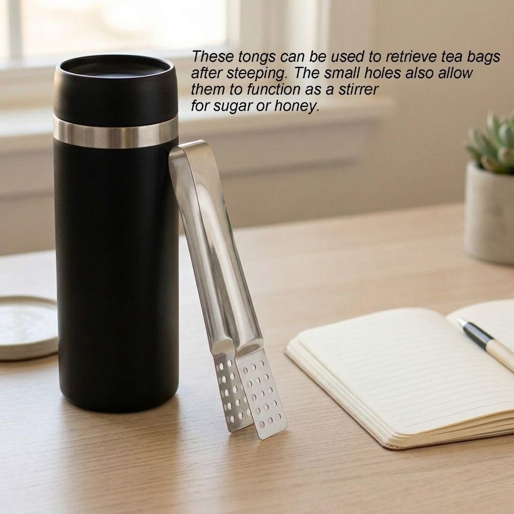 2Pcs Stainless Steel Tea Bag Tongs, Tea Bag Tweezers with Drain Holes for Brewed, Squeeze and Strain Tool for Hot and Iced 5.51 x 0.79 in