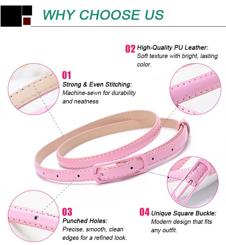 Women Skinny Belts 6 Pack, PU Leather Thin Waist Belts for Dresses, Jeans, Pants with Buckle, Fashion Slim Leather for outfit3