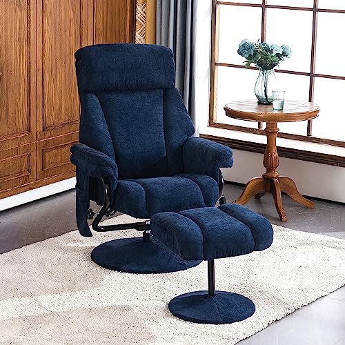 Mcombo Recliner With Ottoman, Reclining Chair With Massage, Chenille Fabric Swivel Recliner Chairs For Living Room 4828 (Blue) #TOP1