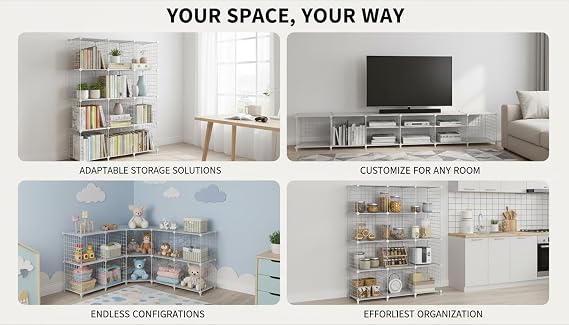 12 Cube Storage Unit, Metal Shelving Unit with DIY Bookshelf,White | 12 Wire Shelving Units for Storage, Multifunctional Storage Shelves and Shelf Organiser for Bathroom Bathroom Bedroom Closet