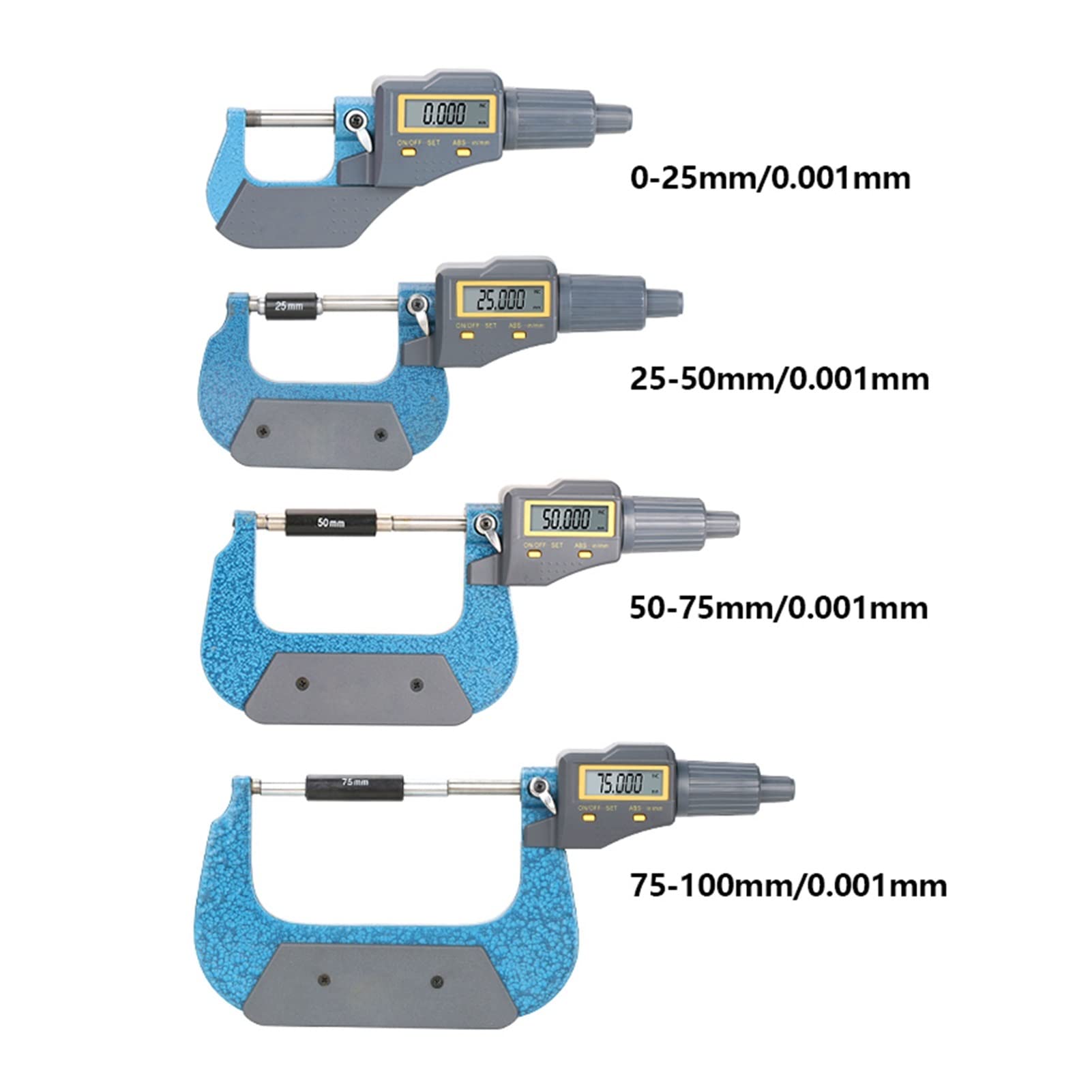 Calibrador electrónico micrómetro exterior 0-25mm 25-50mm 50-75mm 75-100mm 0.001mm Instrumentos de medición Herramienta calibrador digital para mecanizado(75-100mm)