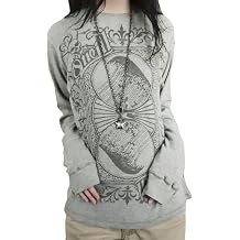 Y2k Fairy Grunge Graphic Long Sleeve Tees Tops Women E-Girls Aesthetic Gothic Skull Print Baggy T Shirts Emo Clothes, I-grey Loose 56
