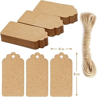 Kraft Paper Gift Tags, Brown, Scallop 8x4 cm, 100 Pack with String