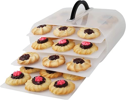 Contenedor portador de galletas y pasteles con asa y tapa, 4 bandejas, caja de transporte para cupcakes, 2 bandejas de huevos de diablo incluidas disponible en Yaxa Venezuela