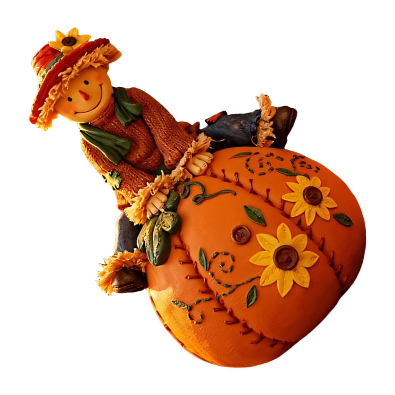 Harvest Pumpkin Decor Figurine Painted Resin Tabletop Accent for Thanksgiving Mantel Shelf Entryway Seasonal Styling Fall Tabletop Figurine Harvest Home Accent Thanksgiving Pumpkin Decor Mantel Shelf