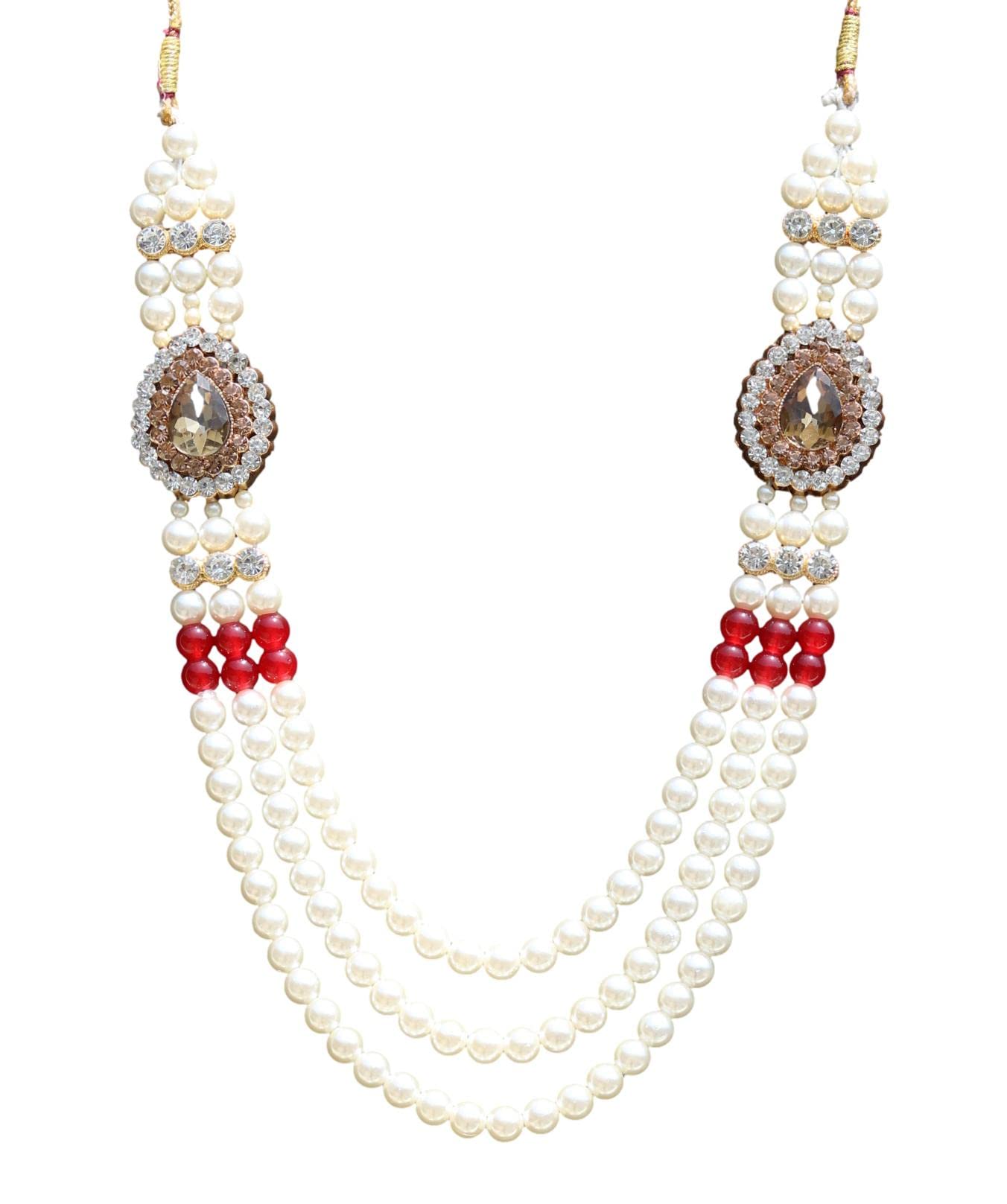 Geetanjali Crafts Boys Handmade Kids Necklace Sherwani Kids Mala With Pearls, Stone & Studded Ad(American Diamond) Necklace Jewellery 7812 (B0C55896LR) Amazon Price History, Amazon Price Tracker